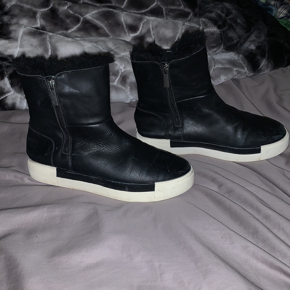 Black Leather J/Slides NYC w/Faux Fur lined Boot-Sneaker women size 9.